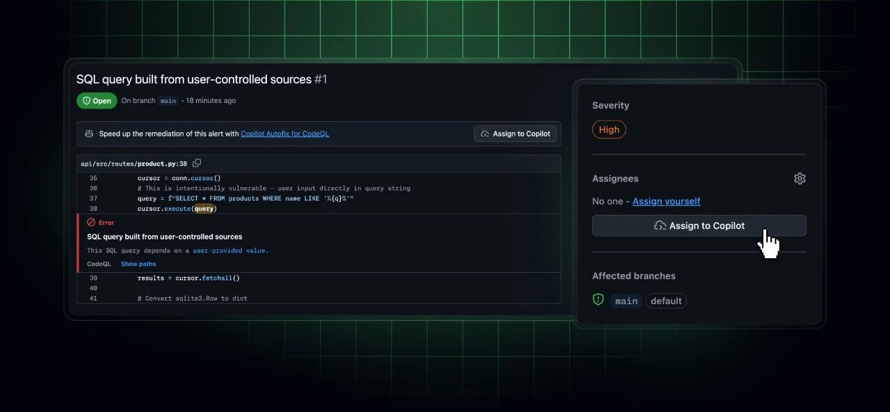 GitHub agentic autofix:把告警指派给 Copilot